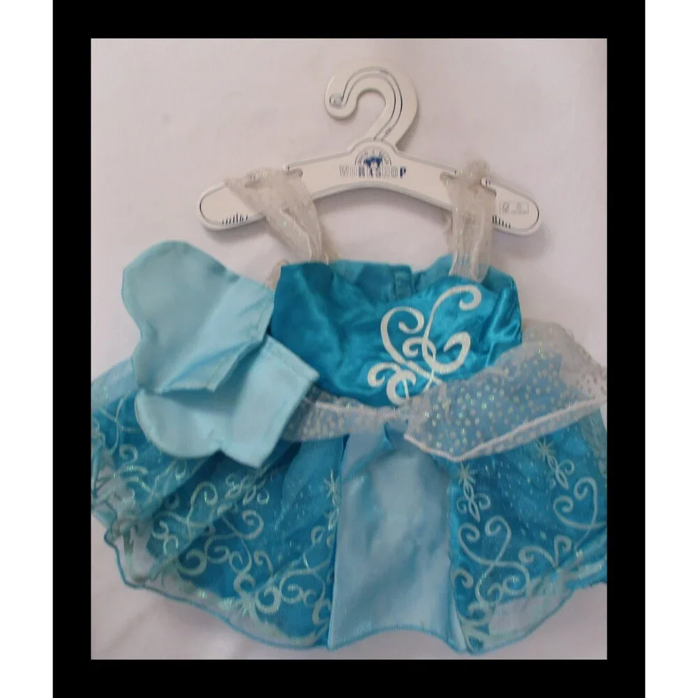 Build A Bear Workshop Teal Cinderella Dress with Mittens/Gloves on Hanger